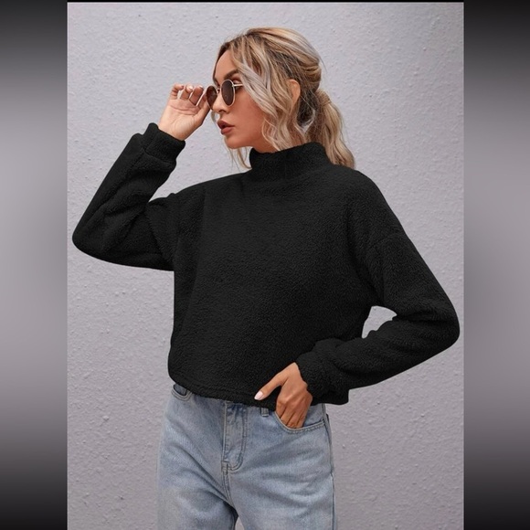 Shein Fuzzy Black Cropped Sweater - Picture 2 of 8